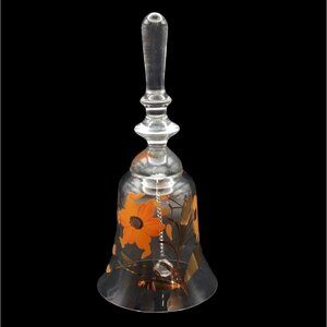 Hungarian Hand Painted Crystal Hostess Bell Orange Gold Flower Crystal Clapper